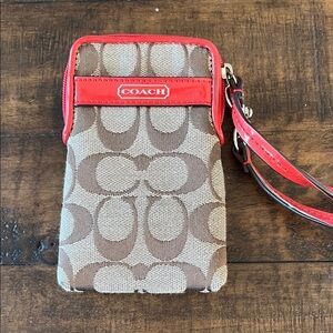 Coach Signature Brown and Coral Phone Case EUC